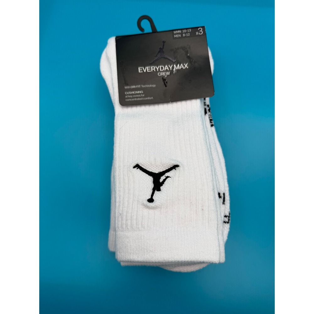 Jordan Crew Socks Unisex L White NEW Everyday Max Dri-FIT 3pk SX5545-100